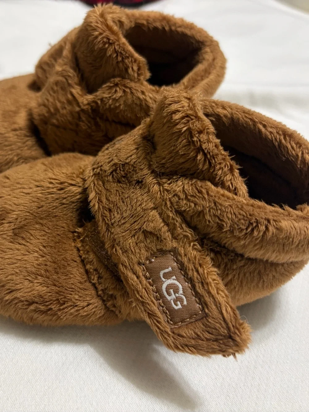 UGG Chestnut Plush Infant Slippers with Hook Strap